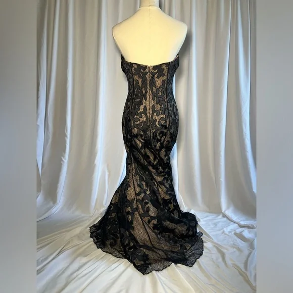 JOVANI Black and Tan Strapless Mermaid Gown | 6 - Picture 5 of 16